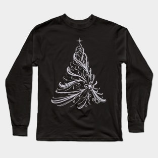 Elegant White Swirl Christmas Tree Long Sleeve T-Shirt